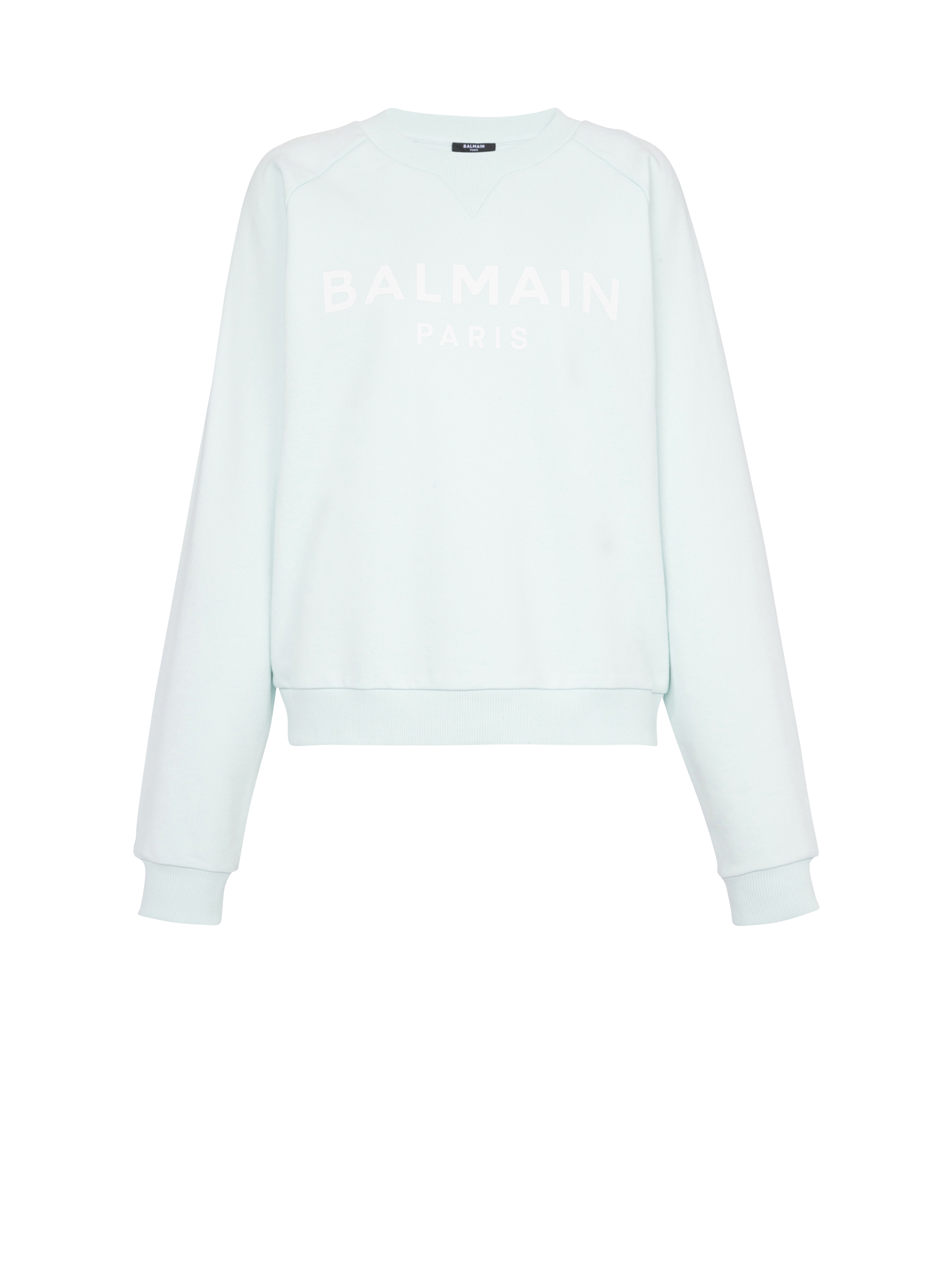 Eco-designed cotton sweatshirt with Balmain logo print, green