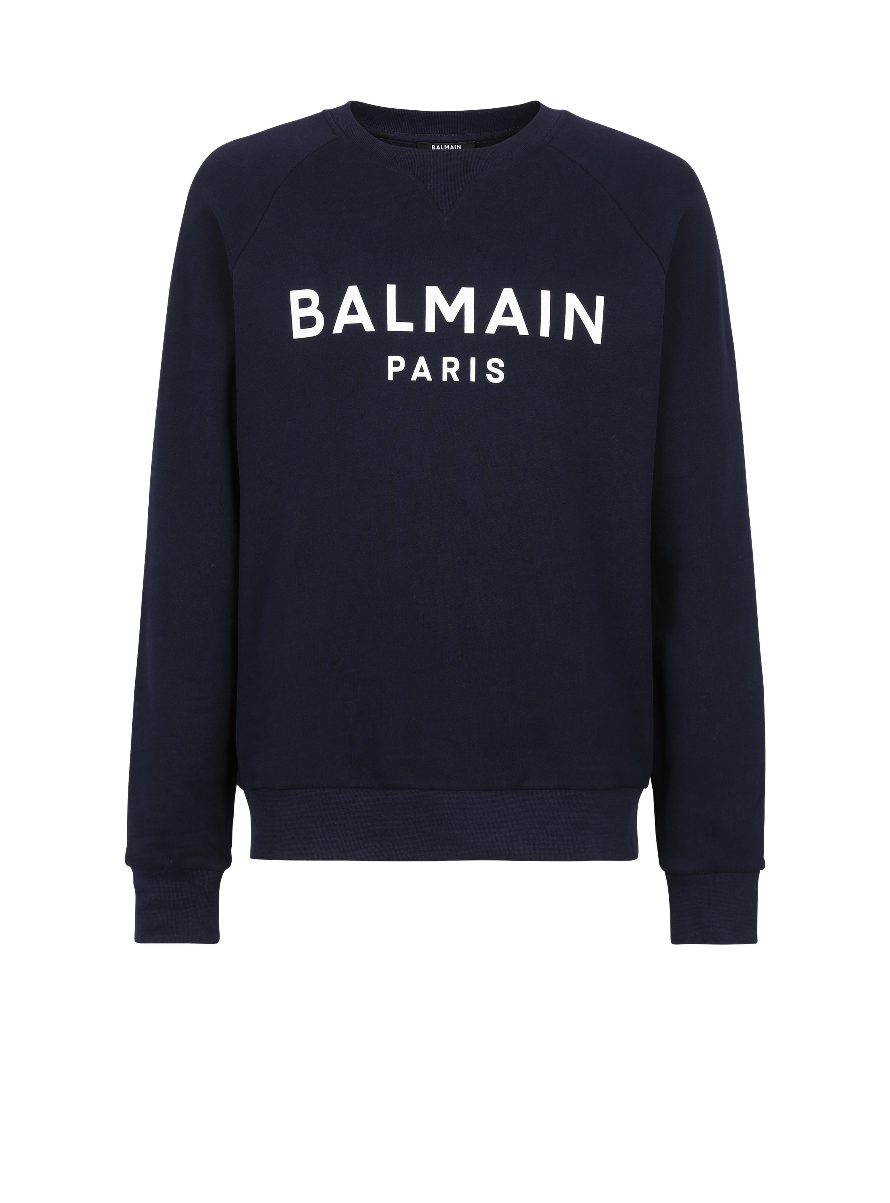 Cotton sweatshirt with flocked Balmain Paris logo, navy