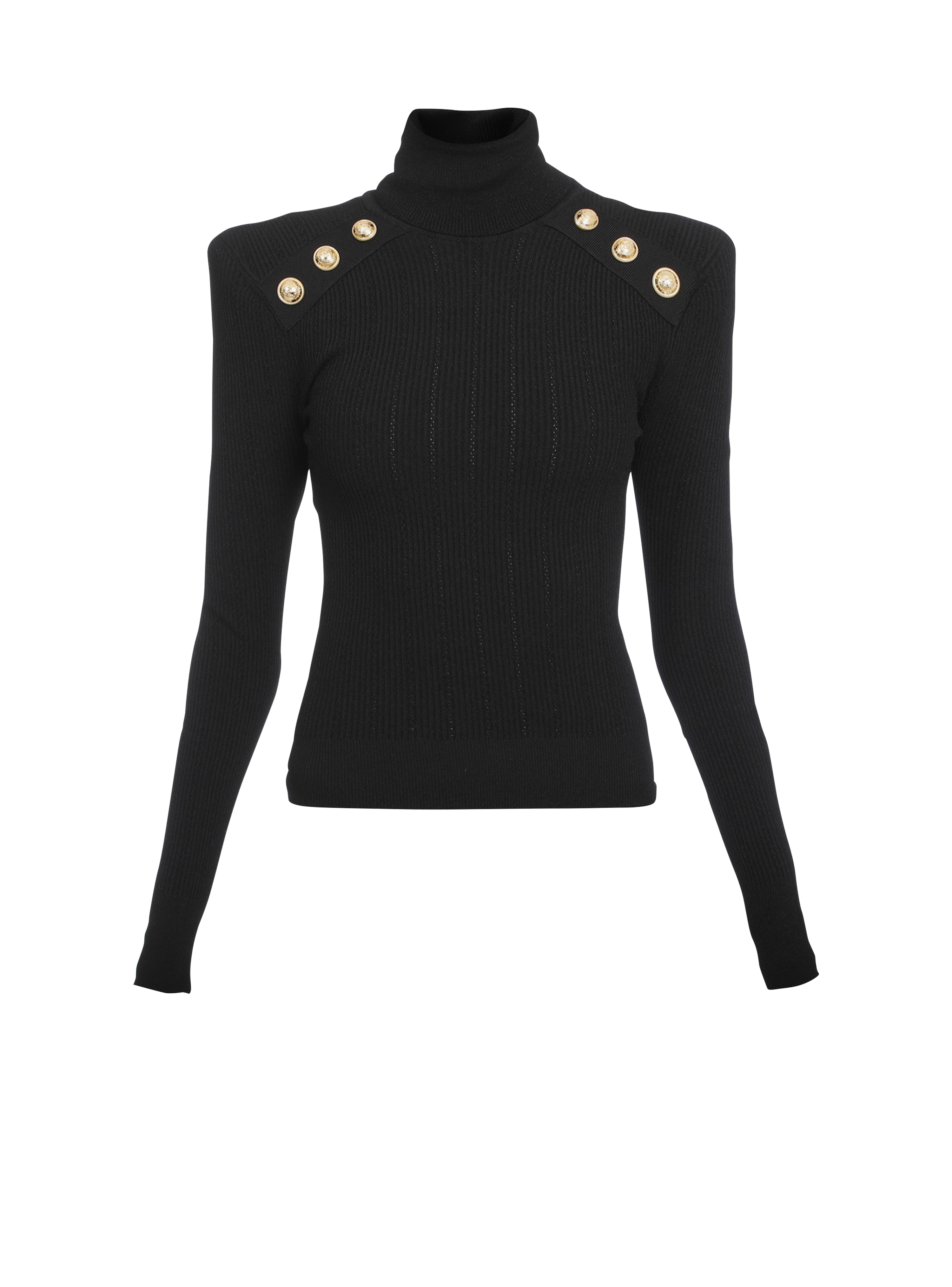 Knit sweater with gold-tone buttons, black