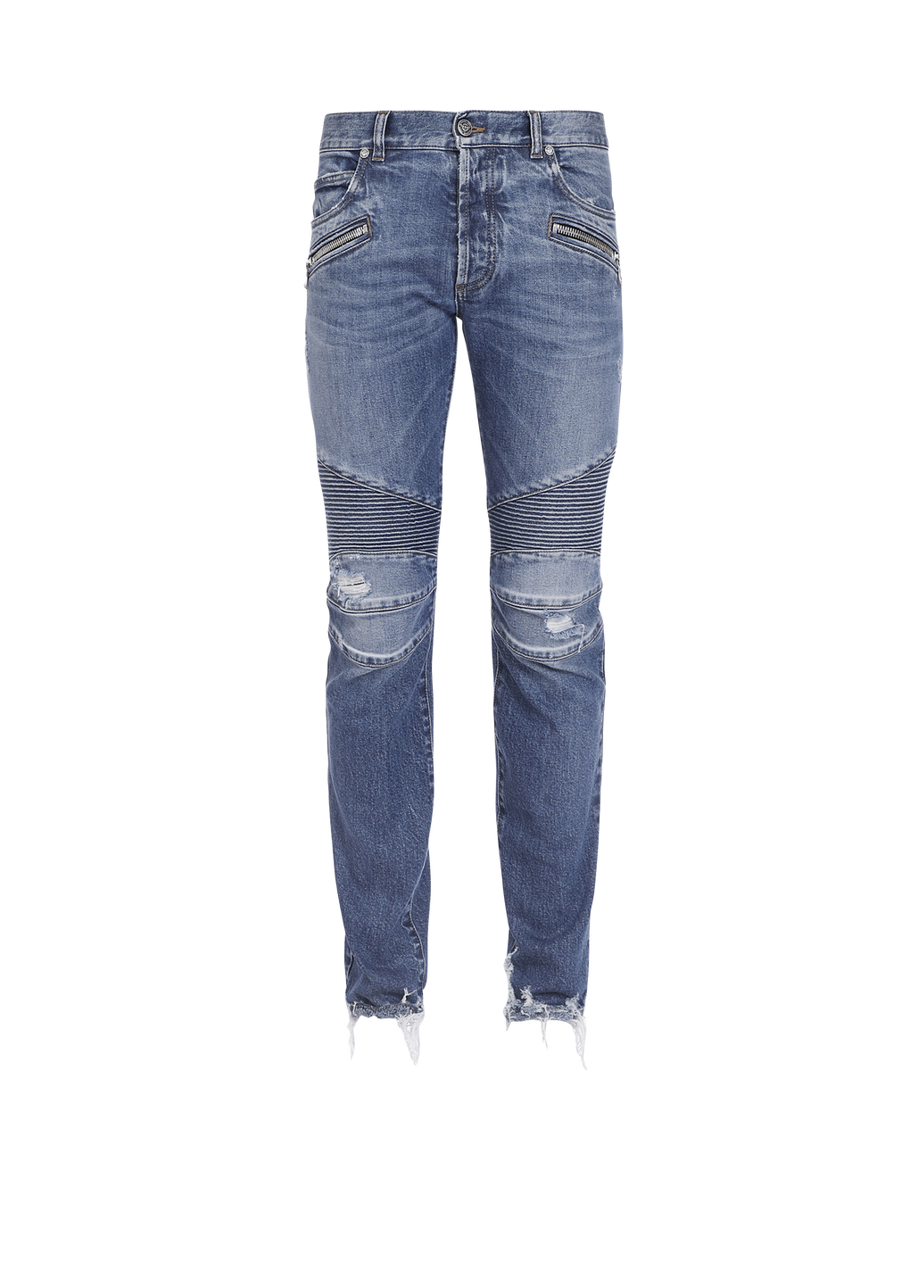 Tapered ripped blue cotton jeans, blue, hi-res