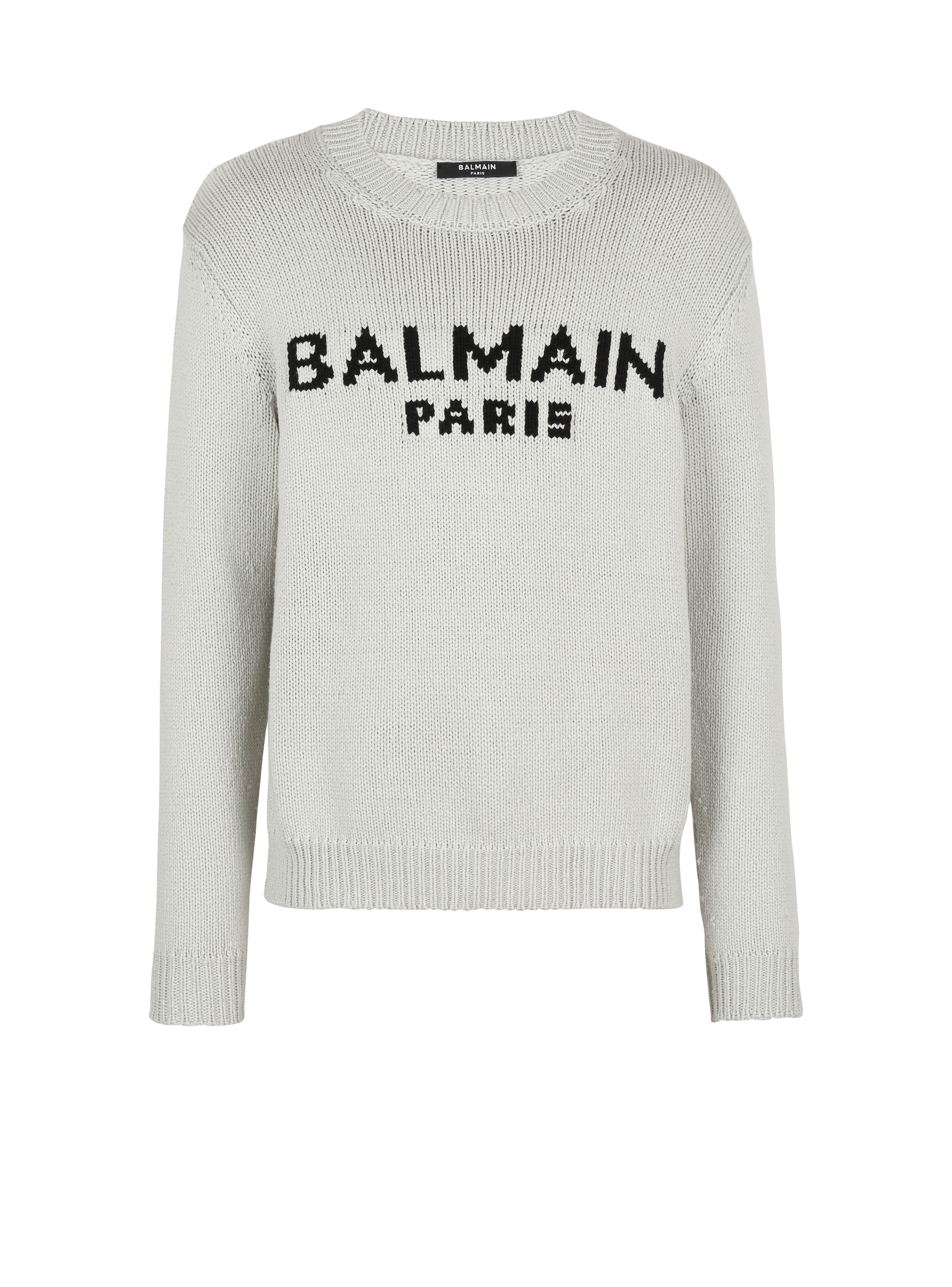 Wool jumper with Balmain Paris logo, grey