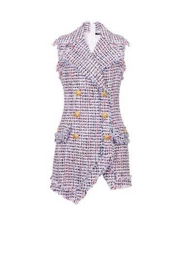 HIGH SUMMER CAPSULE - Short tweed dress with double-breasted gold-tone buttoned fastening