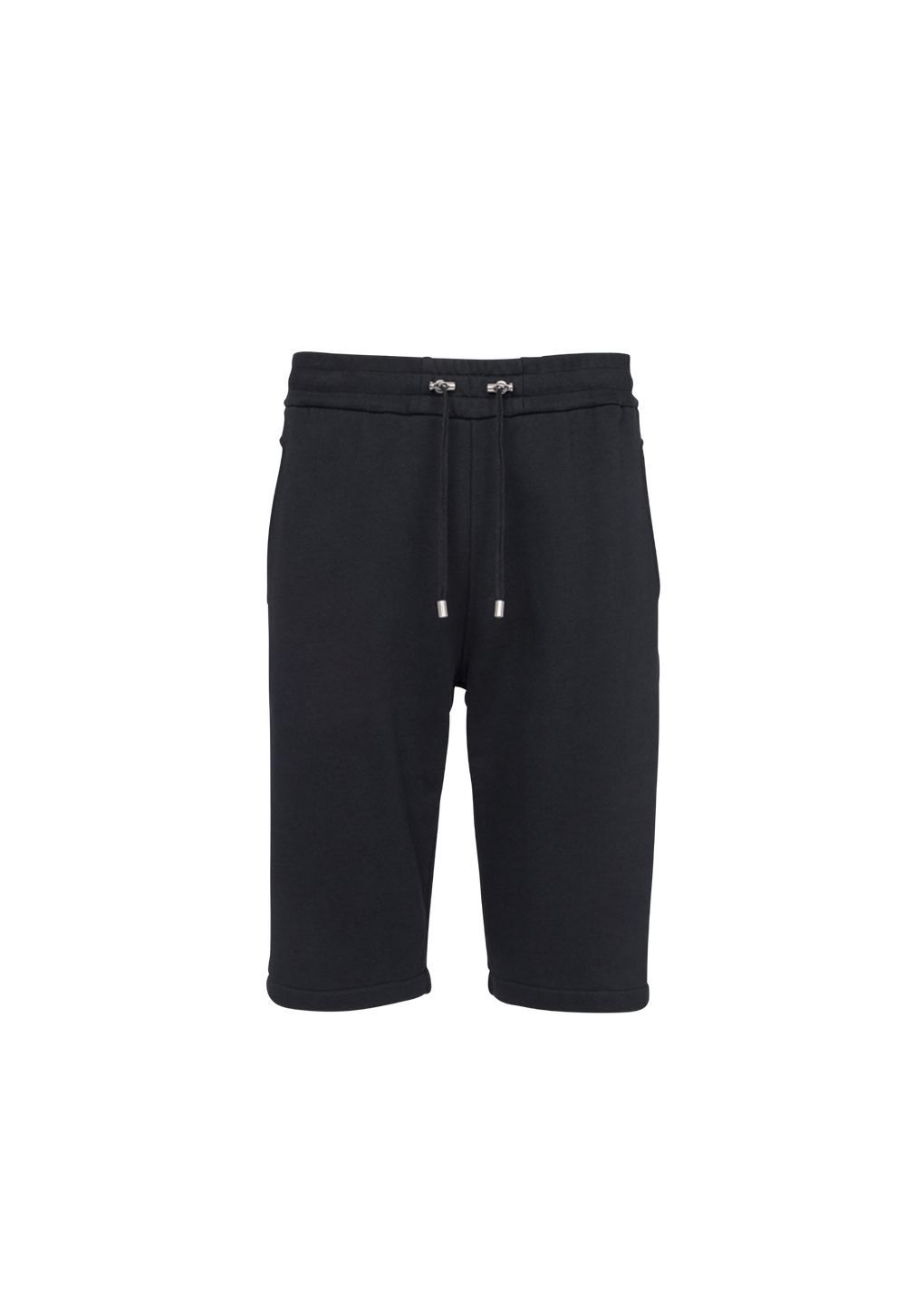 Cotton shorts with flocked Balmain Paris logo, black, hi-res